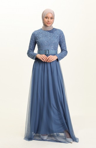 Dark Blue Hijab Evening Dress 5353-13