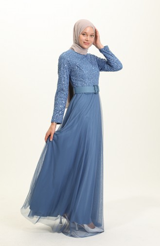Dark Blue Hijab Evening Dress 5353-13