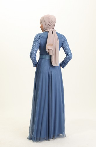 Dark Blue Hijab Evening Dress 5353-13