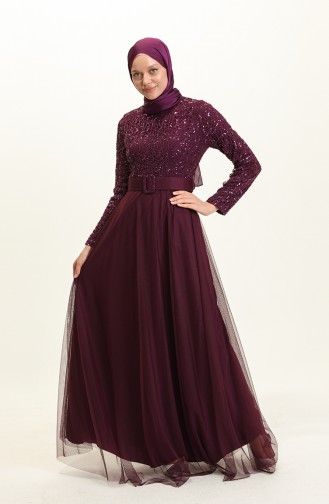 Dark Plum Hijab Evening Dress 5353-14