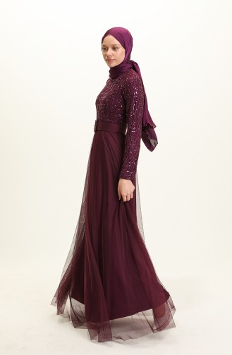 Dark Plum Hijab Evening Dress 5353-14
