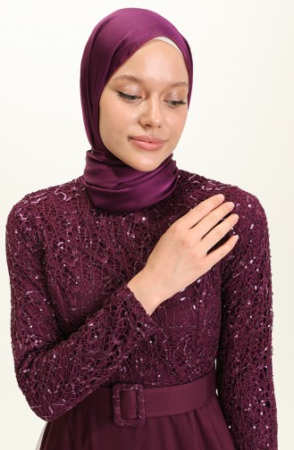 Dark Plum Hijab Evening Dress 5353-14