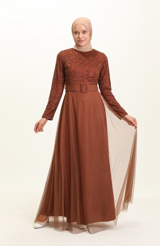 Tan Hijab Evening Dress 5353-16