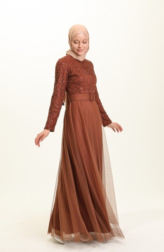 Tan Hijab Evening Dress 5353-16