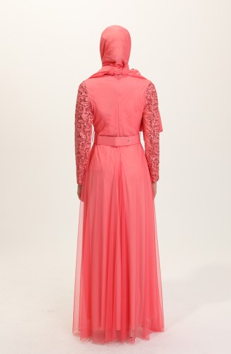 Coral Hijab Evening Dress 5353-17