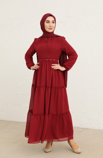 Claret Red Hijab Dress 5725-07