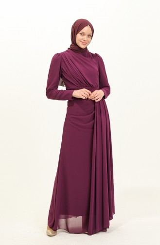 Purple Hijab Evening Dress 5736-01