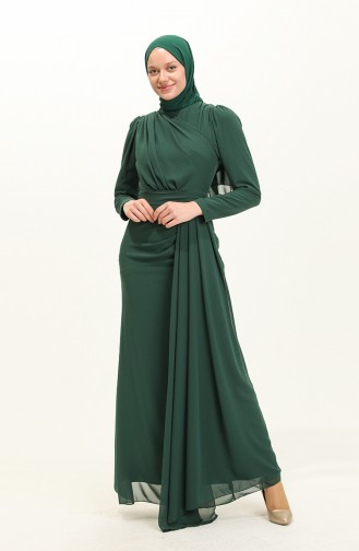 Emerald Green Hijab Evening Dress 5736-02