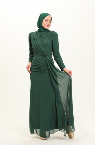 Emerald Green Hijab Evening Dress 5736-02