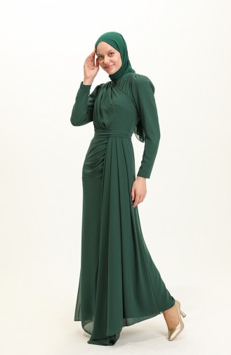 Emerald Green Hijab Evening Dress 5736-02