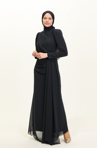 Navy Blue Hijab Evening Dress 5736-06