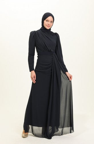 Navy Blue Hijab Evening Dress 5736-06