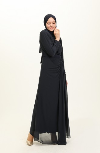 Navy Blue Hijab Evening Dress 5736-06