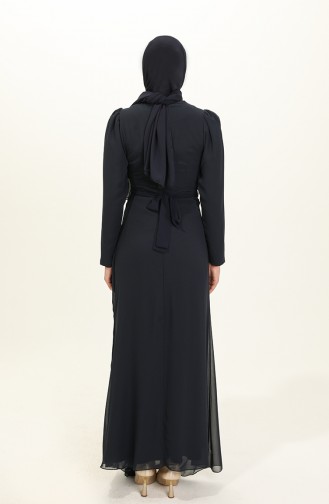 Navy Blue Hijab Evening Dress 5736-06