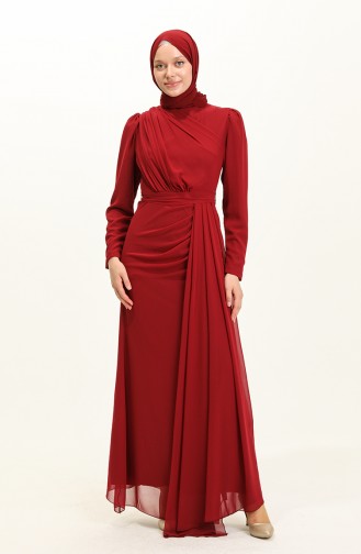 Claret Red Hijab Evening Dress 5736-07