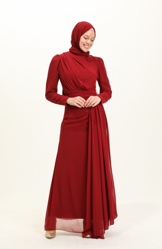 Weinrot Hijab-Abendkleider 5736-07