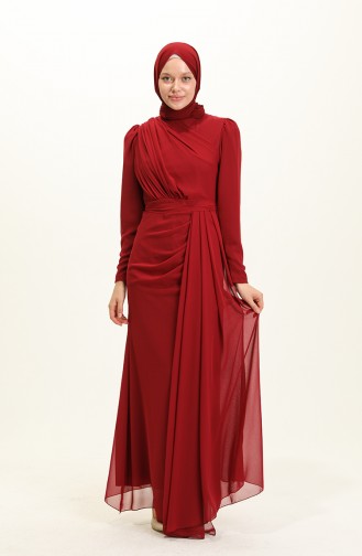 Claret Red Hijab Evening Dress 5736-07