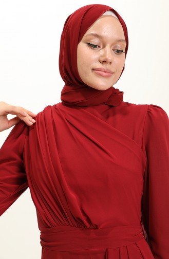 Claret Red Hijab Evening Dress 5736-07