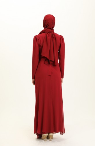 Claret Red Hijab Evening Dress 5736-07