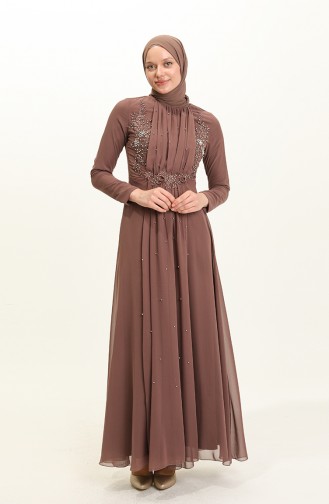 Dark Mink Hijab Evening Dress 5589-04