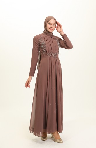 Dark Mink Hijab Evening Dress 5589-04