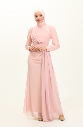 Powder Hijab Evening Dress 5736-12