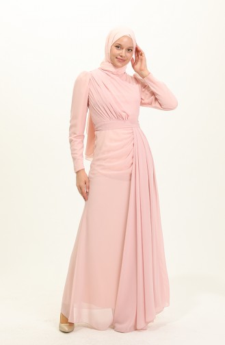 Powder Hijab Evening Dress 5736-12