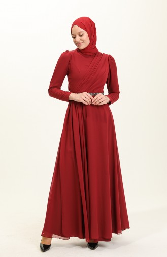 Claret Red Hijab Evening Dress 5737-01