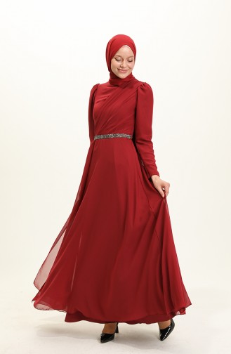 Claret Red Hijab Evening Dress 5737-01