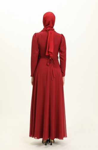 Claret Red Hijab Evening Dress 5737-01