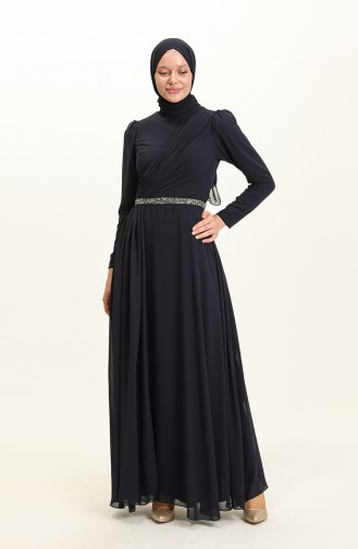 Navy Blue İslamitische Avondjurk 5737-02