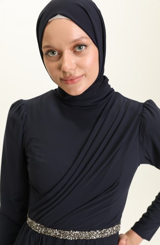 Navy Blue İslamitische Avondjurk 5737-02