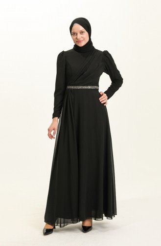 Black Hijab Evening Dress 5737-03