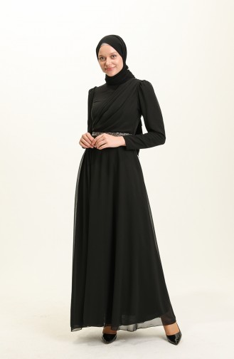 Black Hijab Evening Dress 5737-03