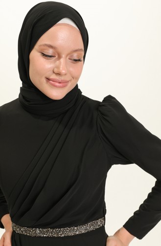 Black Hijab Evening Dress 5737-03