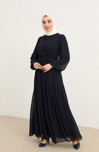 Navy Blue Hijab Evening Dress 5796-03