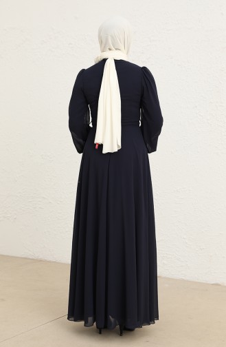 Navy Blue Hijab Evening Dress 5796-03