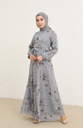 Grau Hijab Kleider 10352-08