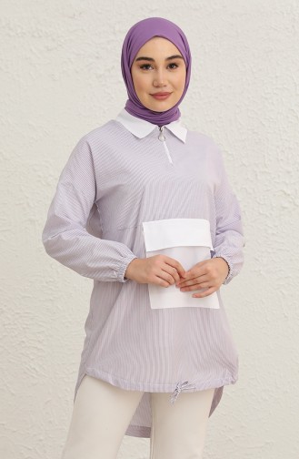 Çizgili Tunik 3604-01 Lila