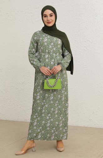 Tofisa Çiçek Desenli Elbise 10335-01 Haki
