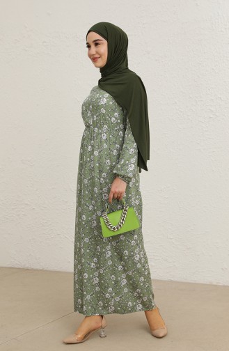 Tofisa Çiçek Desenli Elbise 10335-01 Haki