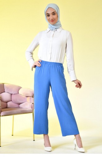 Große Damen-Hose Aus Ayrobin-Stoff Mit Elastischem Bund Und Taschen 4898 Indigo 4898.İndigo
