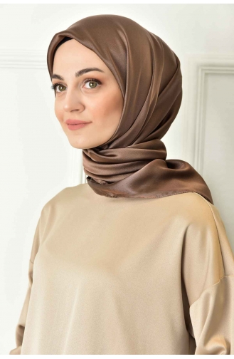 Black Shine Parlak Düz Eşarp 00007-07 Kahverengi
