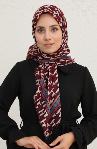 Desenli Flamlı Eşarp 13196-06 Bordo İndigo