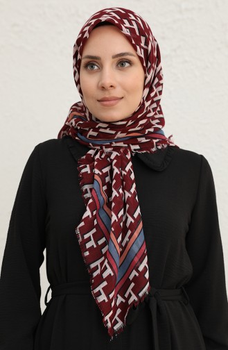 Desenli Flamlı Eşarp 13196-06 Bordo İndigo