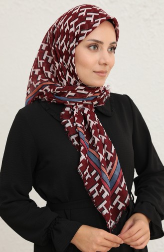 Desenli Flamlı Eşarp 13196-06 Bordo İndigo