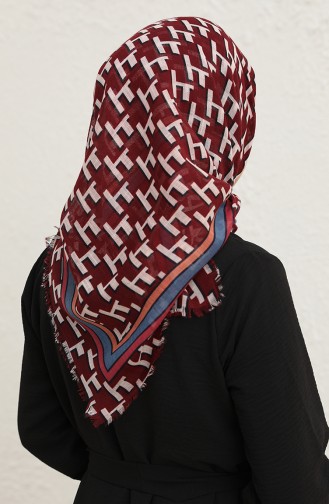 Desenli Flamlı Eşarp 13196-06 Bordo İndigo