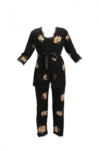 Akbeniz Kadın 3 Lü Sabahlık Pijama Takım 20596 Siyah