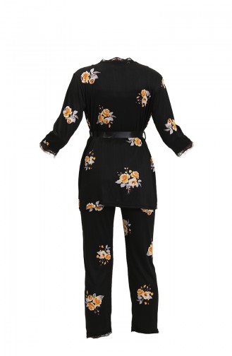 Akbeniz Kadın 3 Lü Sabahlık Pijama Takım 20596 Siyah