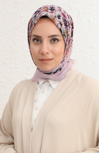 Desenli Çekme Cotton Eşarp 13194-08 Lila
